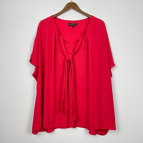 Lane Bryant | Red Neck Tie Dolman Sleeve Lightweight Sheer Career Blouse - Picture 1 of 7